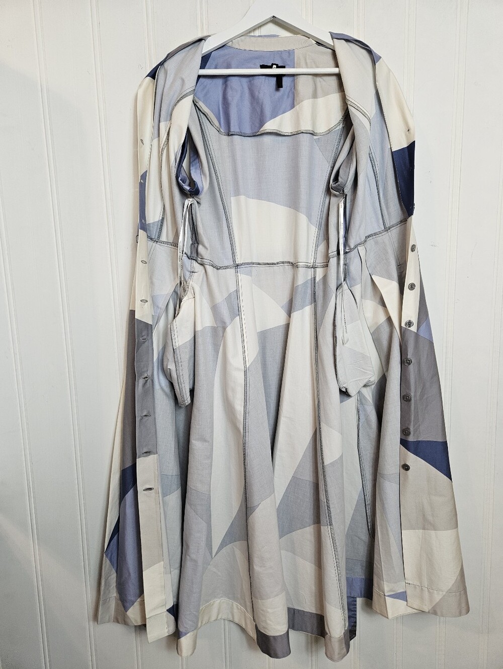 Donna Karan Midi Shirt Dress 12 Pockets Printed Pleated Belted Button Down Blue - Picture 11 of 16